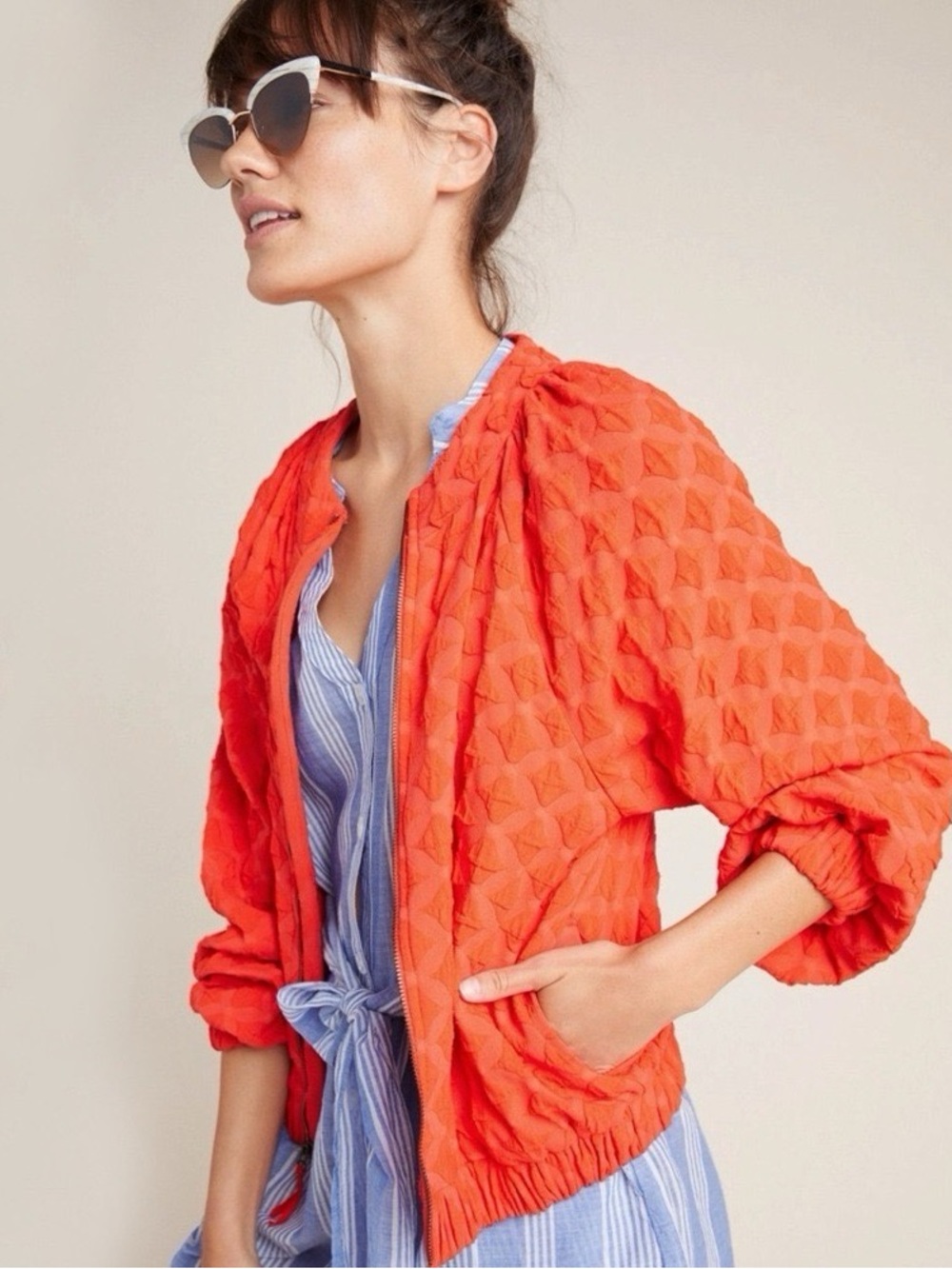 Amadi Textured Orange Bomber Jacket - Women SZ xs